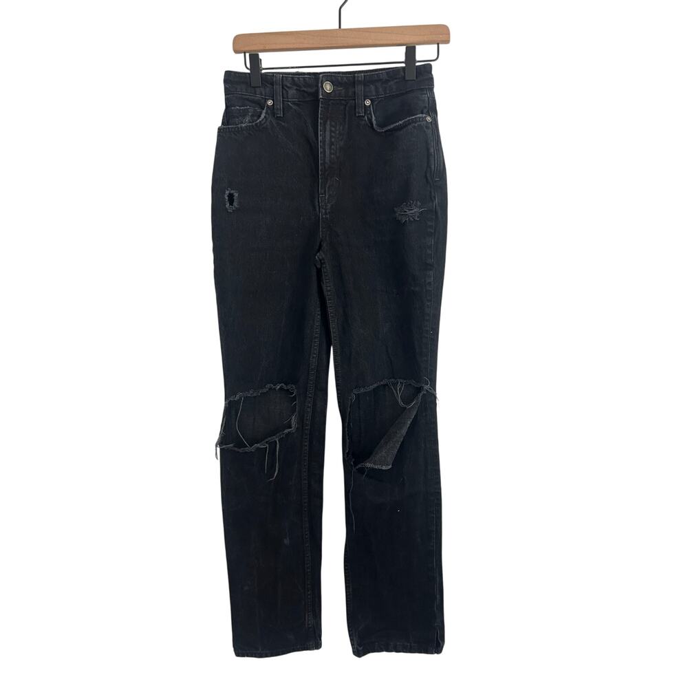 We The Free People Jeans Black Hi Rise Straight Leg Distressed Size 26